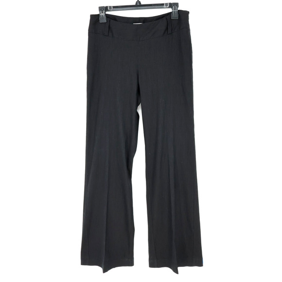 WHBM Dress Pants Womens 6 Black Linen Blend Stretch Flat Front Wide Leg Mid Rise - Picture 1 of 11